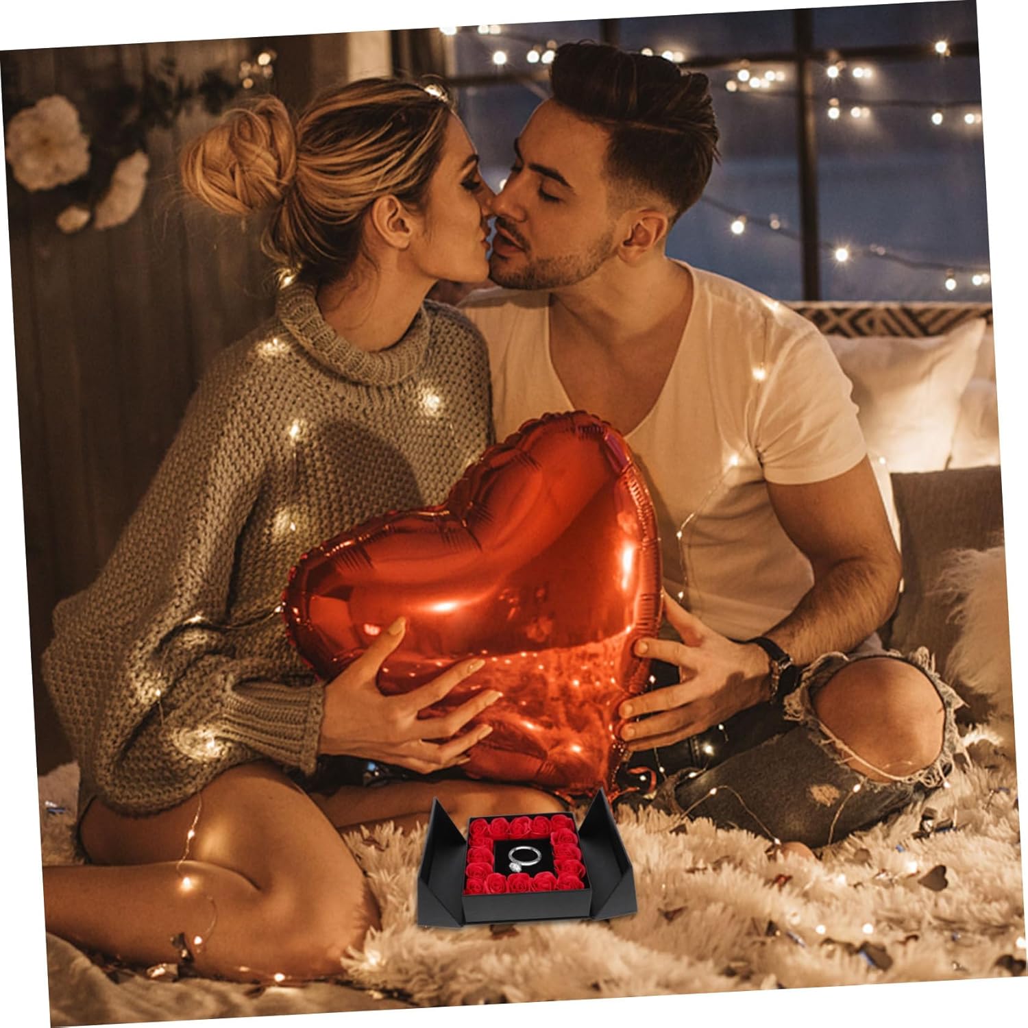 Caja de 16 rosas abierta