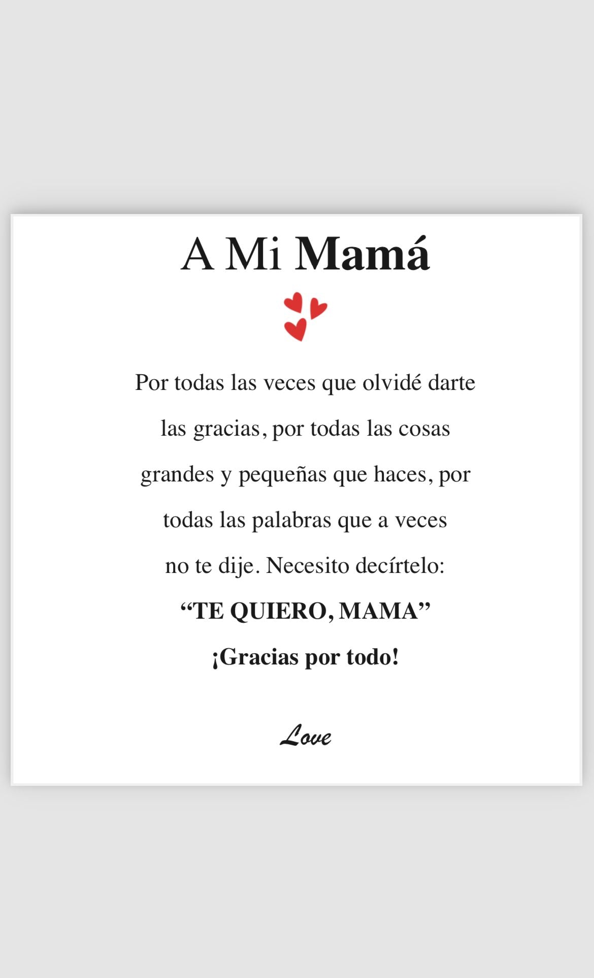 Tarjeta de dedicatoria A mi mamá