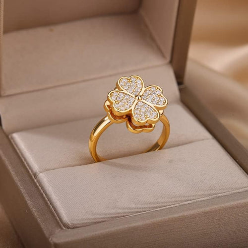 Anillo Trébol giratorio dorado