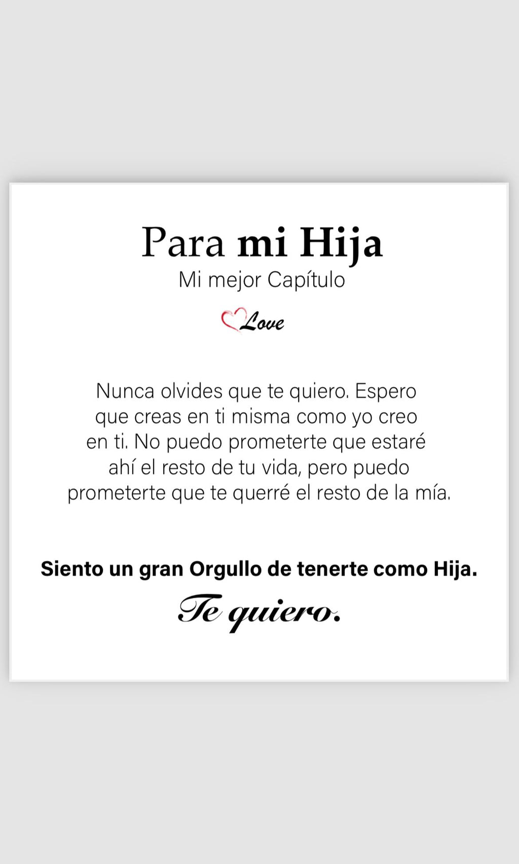 Tarjeta de dedicatoria Para mi hija